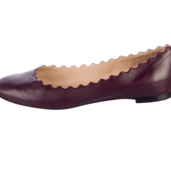 CHLOE Lauren Scalloped Leather Ballerina Flats - Picture 6 of 8